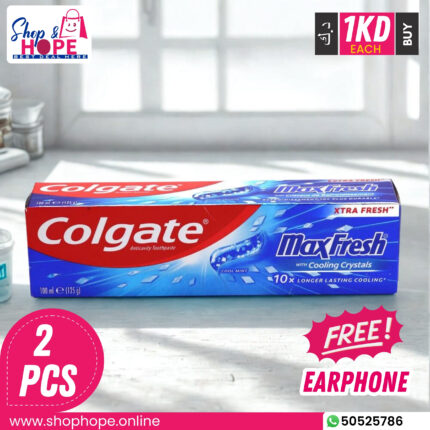 Colgate MaxFresh Cool Mint Toothpaste Xtra Fresh 100ml pack with cooling crystals and free earphone offer vColgate MaxFresh Cool Mint Toothpaste Xtra Fresh 100ml pack with cooling crystals and free earphone offer