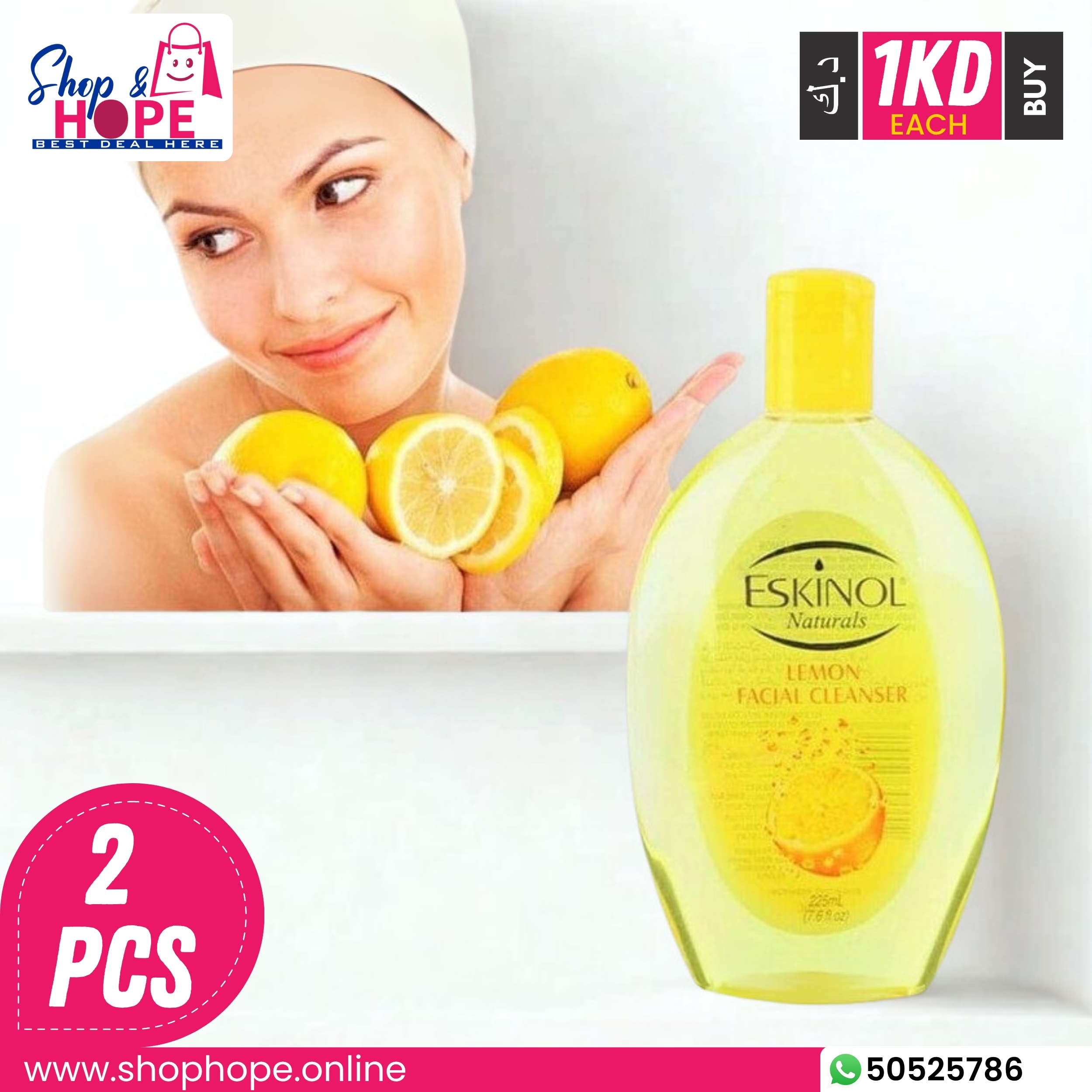 294Eskinol Lemon Facial Cleanser – Oil Control & Brightening (225ml) Eskinol Lemon Facial Cleanser bottle with fresh lemons for deep cleansing