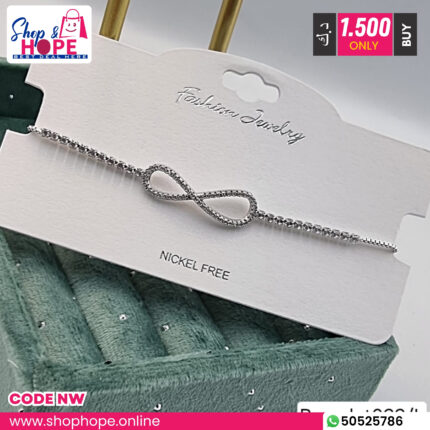 Infinity symbol crystal silver bracelet, nickel-free, adjustable for women