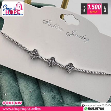 Lucky clover charm crystal silver bracelet for women, nickel free