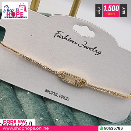 Modern gold geometric rectangular crystal charm bracelet for women, nickel free