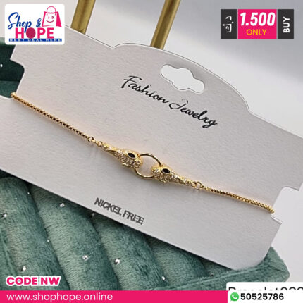 Dual panther head gold charm bracelet with crystals, nickel free, for women