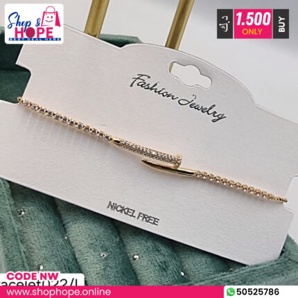 Gold bar motif crystal charm bracelet for women, nickel free