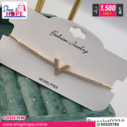 Gold V motif crystal charm bracelet for women, nickel free