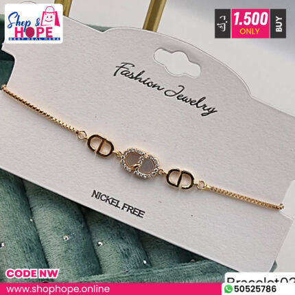 Gold horsebit motif geometric crystal charm bracelet for women, nickel free