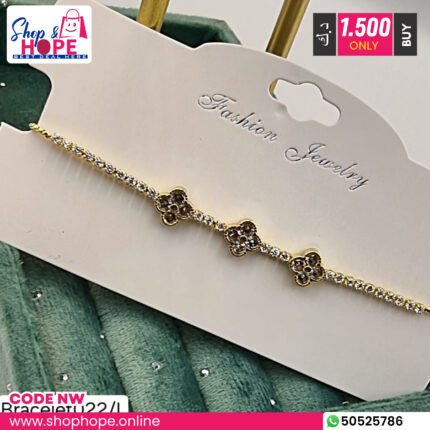 Gold clover charm crystal bracelet for women, nickel free