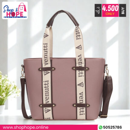 Venutti lavender vegan leather tote bag with signature branded handles and detachable strap